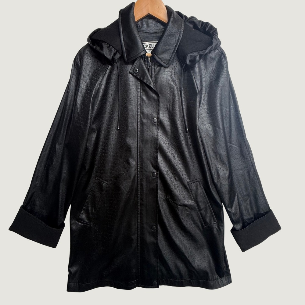 Carlisle Womens 8 Black Croc Embossed Hooded Raincoat Jacket Removable Hood